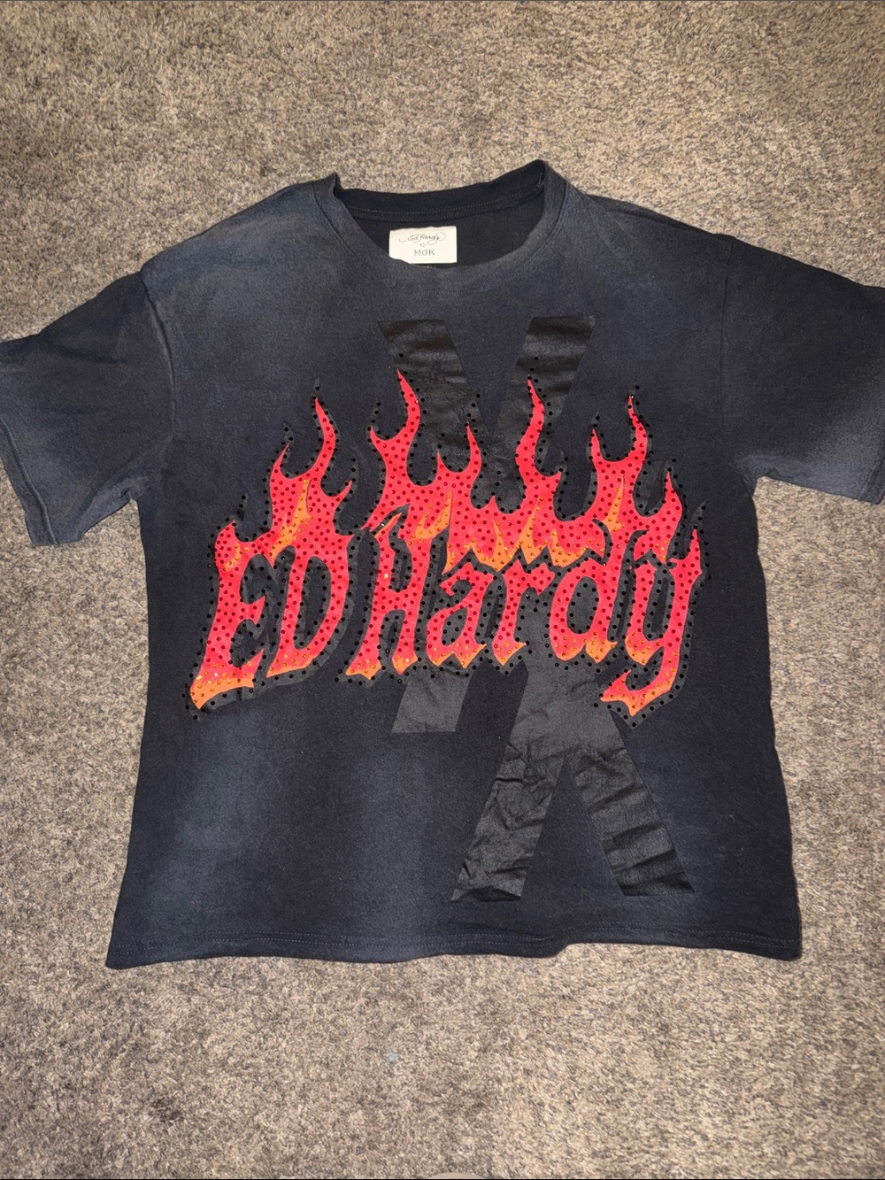 Ed Hardy MGK Black Tee with Red-Orange Flame Logo Smoking Kills